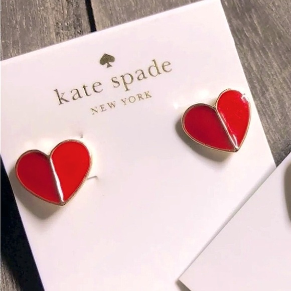KATE SPADE • Red Heritage Spade Heart Stud Earrings - Picture 3 of 5